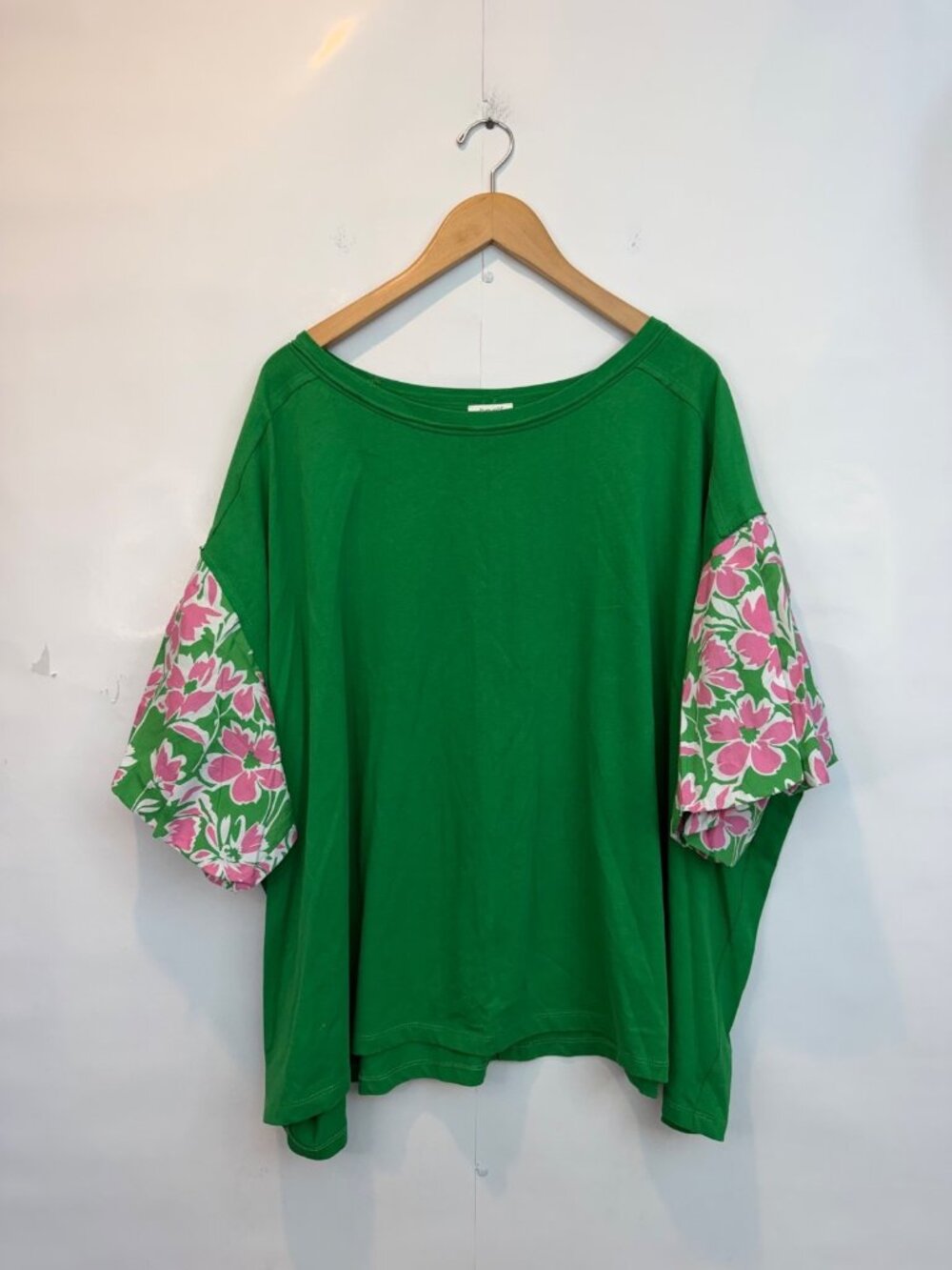 Oddi Women's Green Floral Puff Sleeve Blouse Size 3XL 100% Cotton Boutique